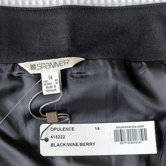 VTG Spanner Skirt Size 14 Black Wine Berry Midi Box Pleats Front and Back - Picture 5 of 8